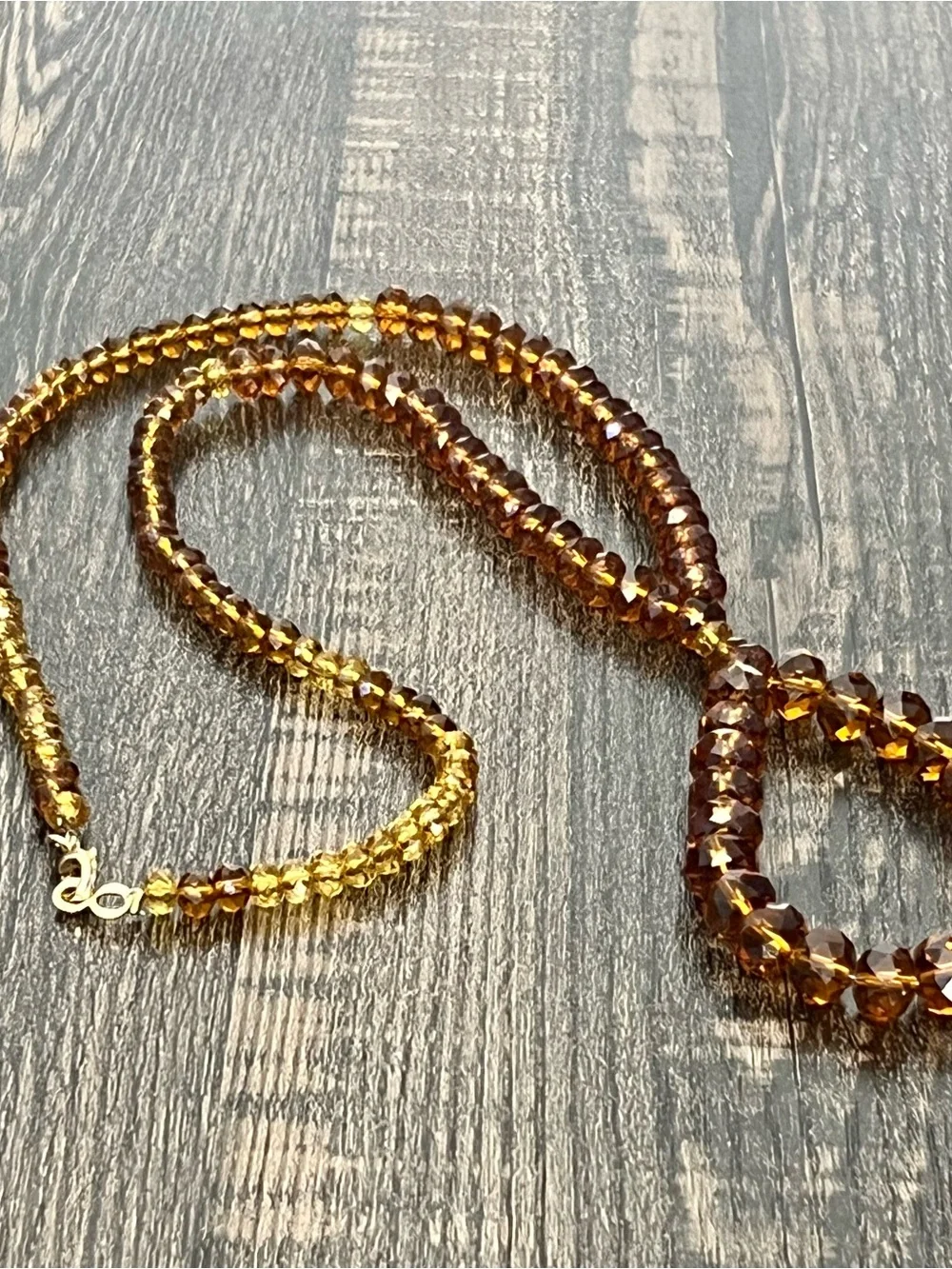 Amber Faceted Crystal Bead Statement Necklace Teardrop Shaped Drop Pendant 22